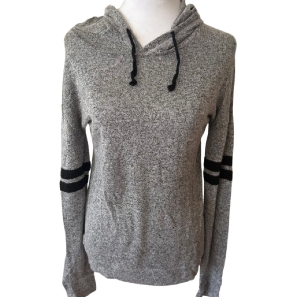3/$25 Heather Gray Pullover Hoodie with Dark Stripes and Relaxed Fit